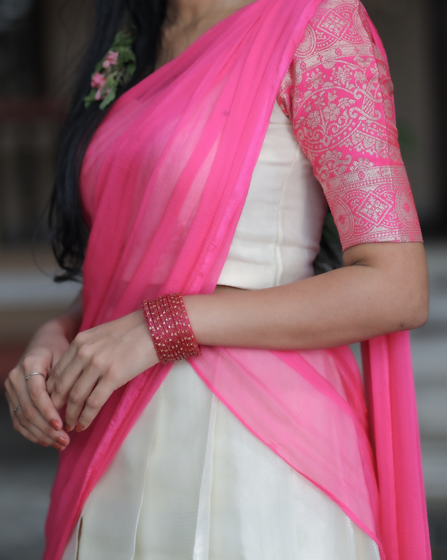 Ivory and Pink Davani (Half Saree) EC063