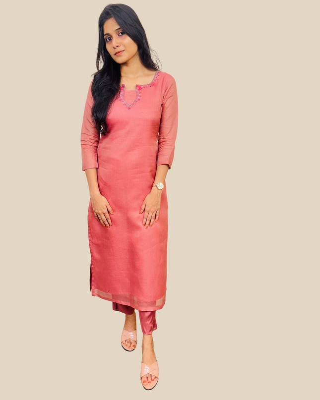 Cotta Net Embroidered Kurta with Crepe Pencil Pant EC032