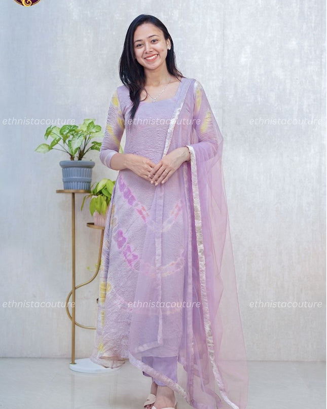 EC136 - Pastel Lavender Fendey Crushed Silk Set