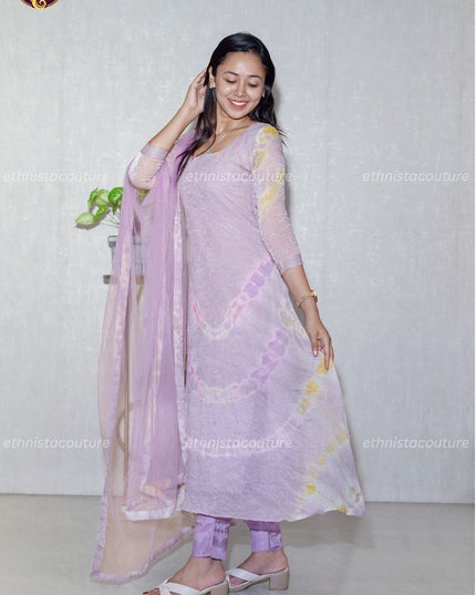 EC136 - Pastel Lavender Fendey Crushed Silk Set