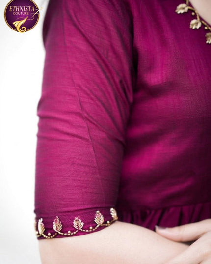 EC124 - Wine Vijithra Silk Gathered Set.