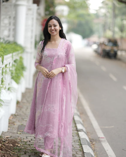 EC125 - Baby Pink Butterfly Net Dupatta Set
