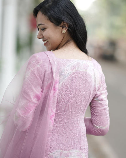 EC125 - Baby Pink Butterfly Net Dupatta Set