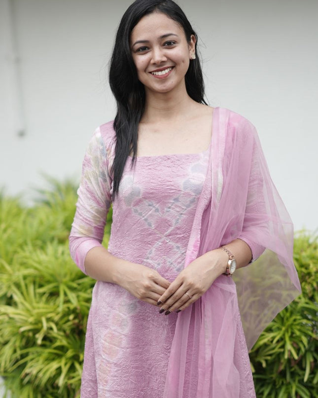 EC125 - Baby Pink Butterfly Net Dupatta Set