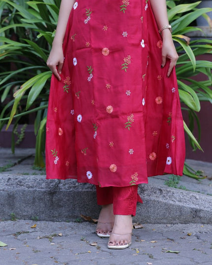 EC127 Rani Red Chanderi Set – Bold Elegance ❤️