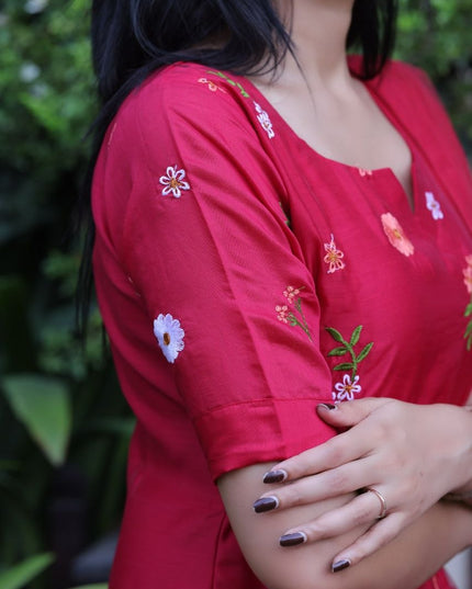 EC127 Rani Red Chanderi Set – Bold Elegance ❤️