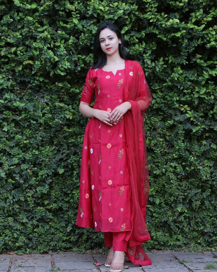 EC127 Rani Red Chanderi Set – Bold Elegance ❤️