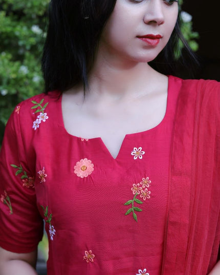 EC127 Rani Red Chanderi Set – Bold Elegance ❤️