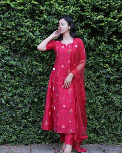 EC127 Rani Red Chanderi Set – Bold Elegance ❤️