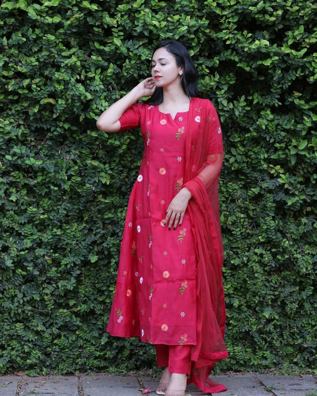 EC127 Rani Pink Viscous Chanderi Set – Bold Elegance ❤️
