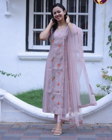 EC128 Peach Mul Chanderi Set – Soft Elegance ❤️