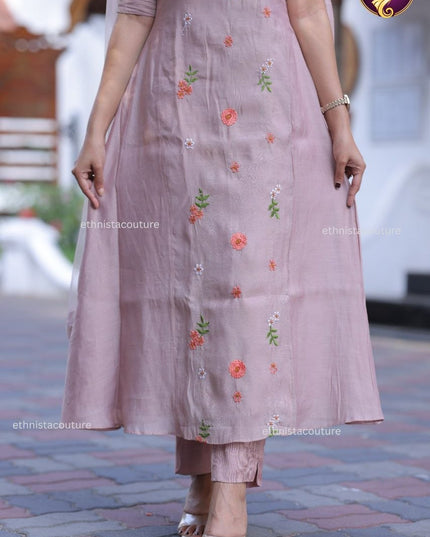 EC128 Peach Mul Chanderi Set – Soft Elegance ❤️