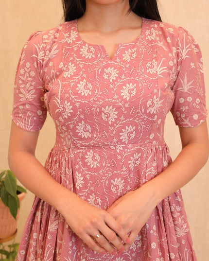 Printed Cotton Frock with Puff Sleeves-EC110