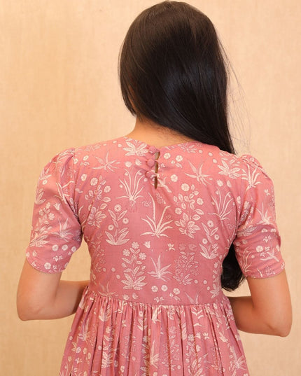 Printed Cotton Frock with Puff Sleeves-EC110