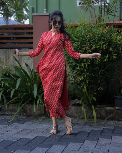 Red Cotton Co-Ord Set-EC102