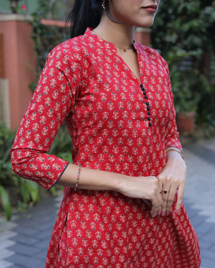 Red Cotton Co-Ord Set-EC102