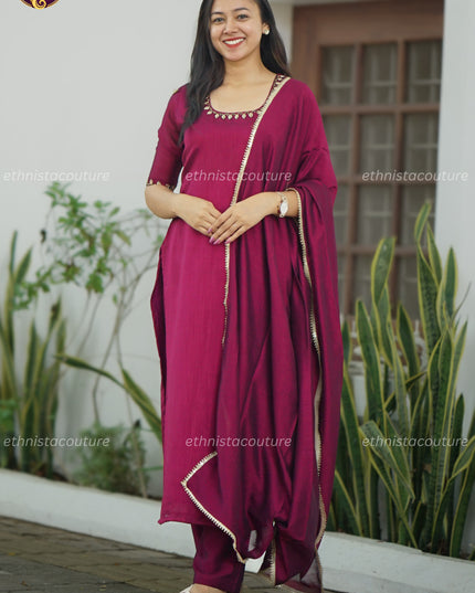 EC135 Wine Vijithra Silk Slit Set – Refined Statement 💜