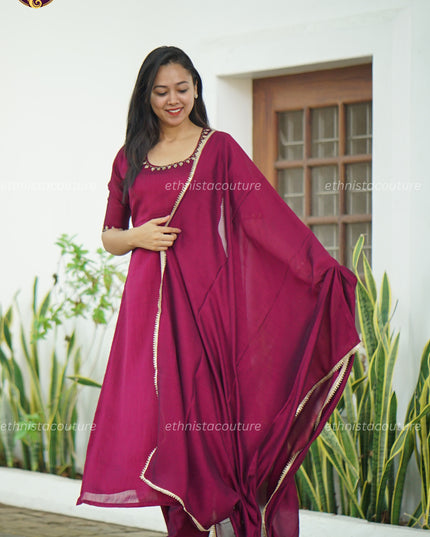 EC135 Wine Vijithra Silk Slit Set – Refined Statement 💜