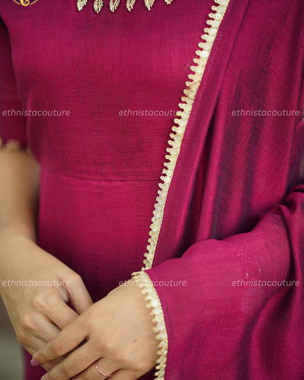 EC135 Wine Vijithra Silk Slit Set – Refined Statement 💜