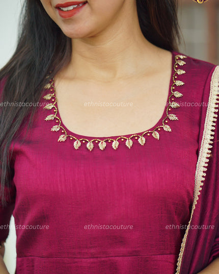 EC135 Wine Vijithra Silk Slit Set – Refined Statement 💜